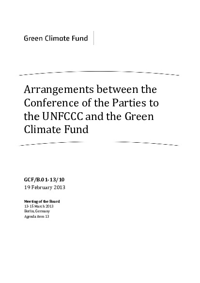 Document cover for Arrangements between the COP to the UNFCCC and the Fund