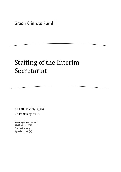 Document cover for Staffing of the Interim Secretariat