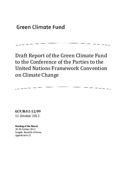 Document cover for Draft Report of the Green Climate Fund to the COP to the UNFCCC