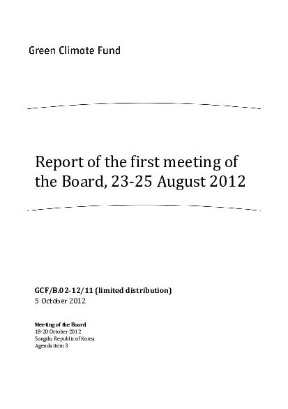 Document cover for Report of the First Meeting of the Board, 23-25 August 2012