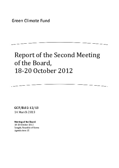 Document cover for Report of the Second Meeting of the Board, 18-20 October 2012
