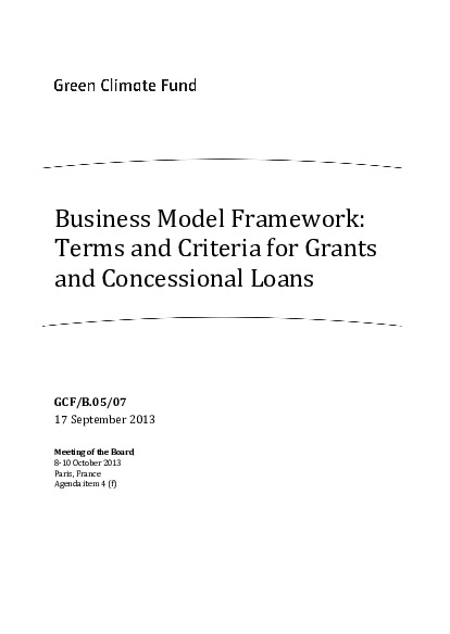 Document cover for Business Model Framework: Terms and Criteria for Grants and Concessional Loans