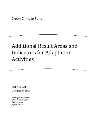 Document cover for Additional Result Areas and Indicators for Adaptation Activities