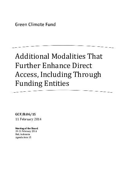 Document cover for Additional Modalities that Further Enhance Direct Access, including through Funding Entities
