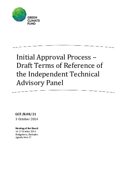 Document cover for Initial Approval Process - Draft Terms of Reference of the Independent Technical Advisory Panel