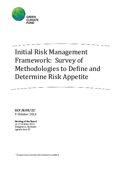 Document cover for Initial Risk Management Framework: Survey of Methodologies to Define and Determine Risk Appetite