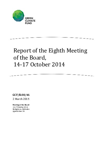 Document cover for Report of the Eighth Meeting of The Board, 14-17 October 2014
