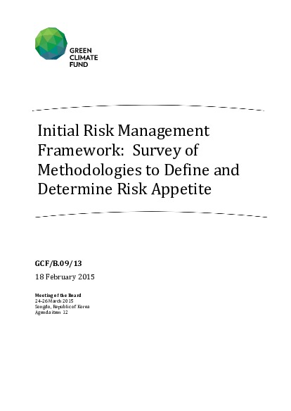 Document cover for Initial Risk Management Framework: Survey of Methodologies to Define and Determine Risk Appetite