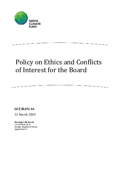 Document cover for Policy on Ethics and Conflicts of Interest for the Board