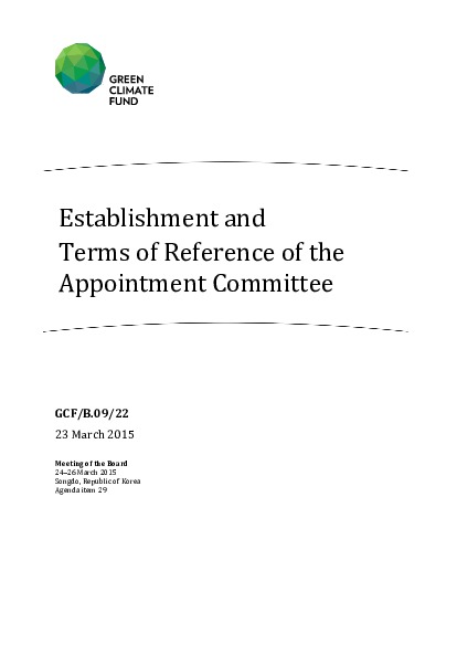 Document cover for Establishment and Terms of Reference of the Appointment Committee