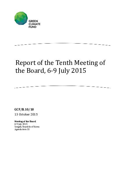Document cover for Report of the Tenth Meeting of the Board, 6-9 July 2015