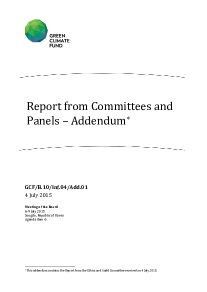 Document cover for Report from Committees and Panels - Addendum