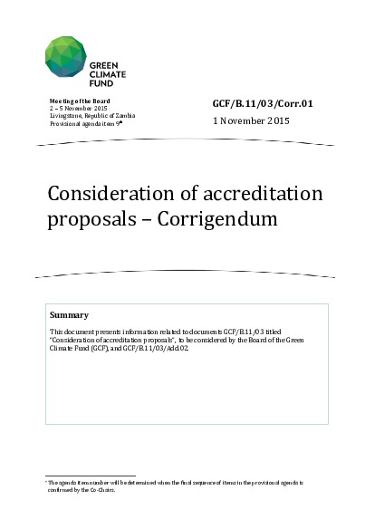 Document cover for Consideration of accreditation proposals – Corrigendum