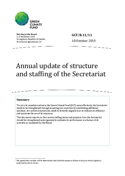 Document cover for Annual update of structure and staffing of the Secretariat
