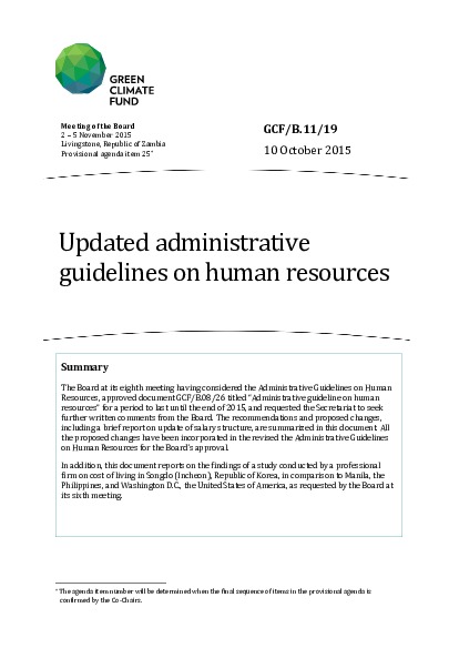 Document cover for Updated administrative guidelines on human resources