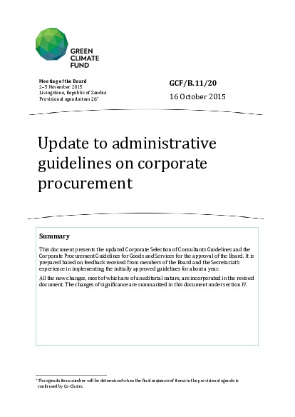 Document cover for Update to administrative guidelines on corporate procurement