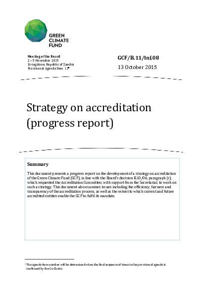 Document cover for Strategy on accreditation (Progress Report)