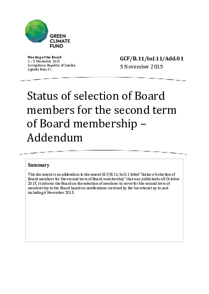 Document cover for Status of selection of Board members for the second term of Board membership – Addendum