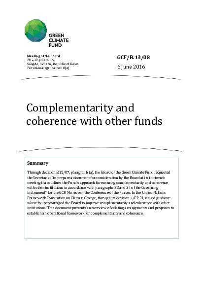 Document cover for Complementarity and coherence with other funds