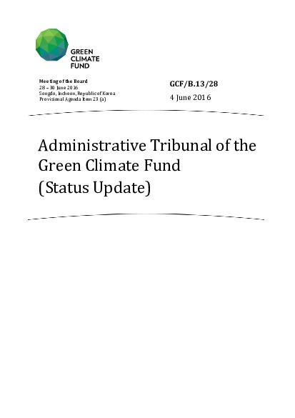 Document cover for Administrative Tribunal of the Green Climate Fund (Status Update)