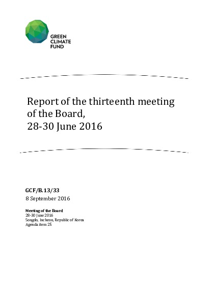 Document cover for Report of the thirteenth meeting of the Board, 28-30 June 2016
