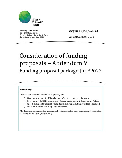 Document cover for Funding proposal package for FP022