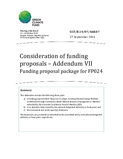 Document cover for Funding proposal package for FP024