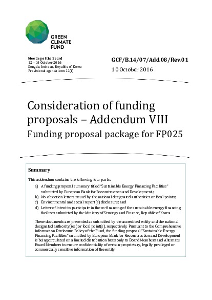 Document cover for Funding proposal package for FP025