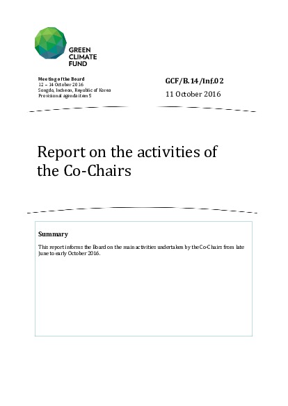 Document cover for Report on the activities of the Co-Chairs