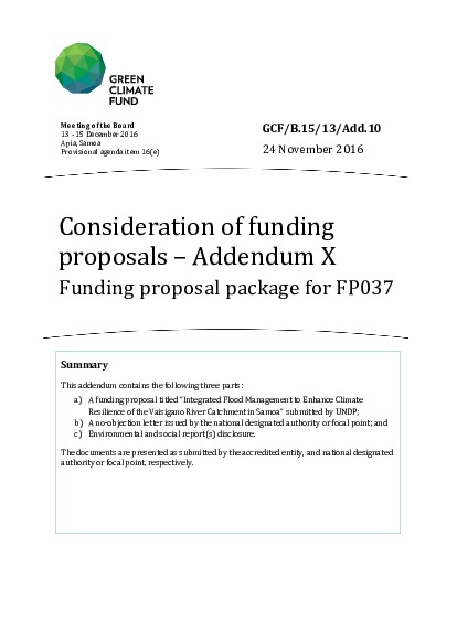 Document cover for Funding proposal package for FP037