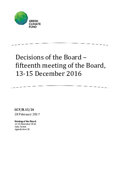 Document cover for Decisions of the Board – fifteenth meeting of the Board, 13-15 December 2016