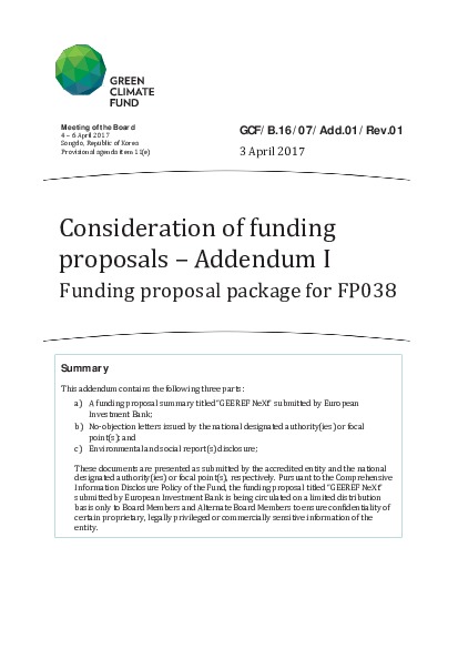 Document cover for Funding proposal package for FP038