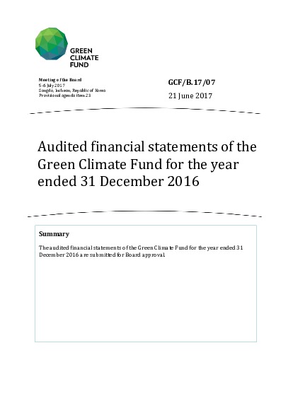 Document cover for Audited financial statements of the Green Climate Fund for the year ended 31 December 2016