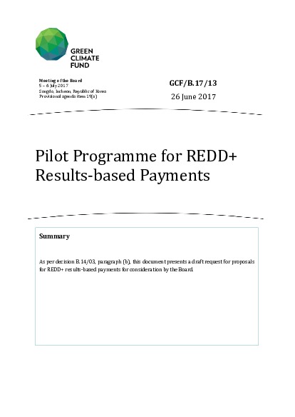 Document cover for Pilot Programme for REDD+ Results-based Payments