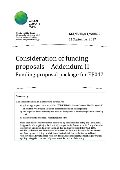 Document cover for Funding proposal package for FP047