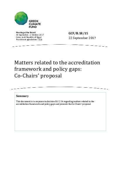Document cover for Matters related to the accreditation framework and policy gaps: Co-Chairs’ proposal