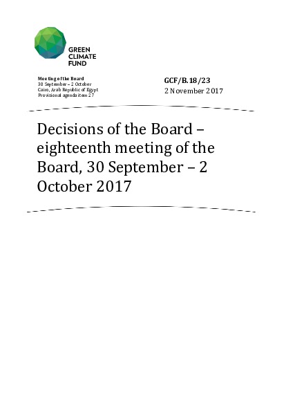 Document cover for Decisions of the Board – eighteenth meeting of the Board, 30 September – 2 October 2017