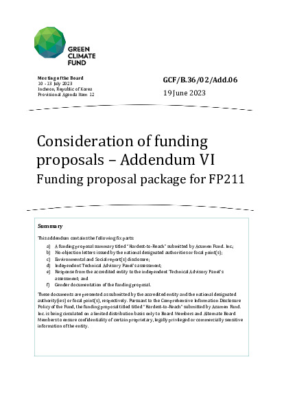 Document cover for Consideration of funding proposals – Addendum VI Funding proposal package for FP211