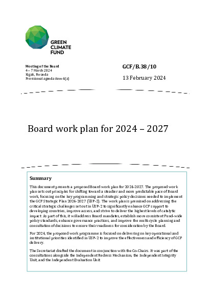Document cover for Board work plan for 2024 – 2027