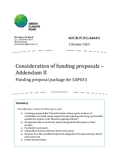 Document cover for Consideration of funding proposals – Addendum II Funding proposal package for SAP031