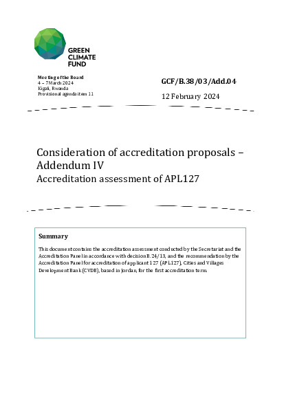 Document cover for Consideration of accreditation proposals – Addendum IV Accreditation assessment of APL127