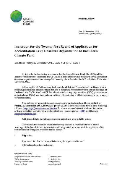 Download Invitation for 21st Round of Application for Accreditation as Observer Organization Document cover for Invitation for 21st Round of Application for Accreditation as Observer Organization