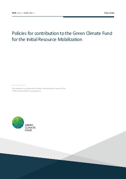 Document cover for  Policies for contribution to the Green Climate Fund for the Initial Resource Mobilization