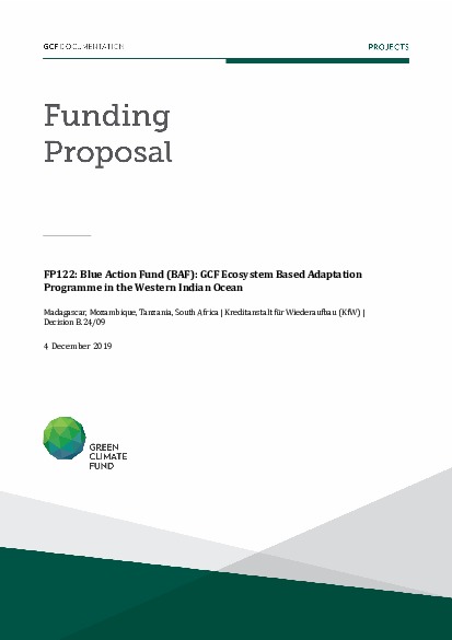 Document cover for Blue Action Fund (BAF): GCF Ecosystem Based Adaptation Programme in the Western Indian Ocean