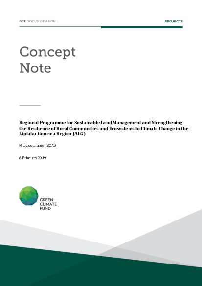 Document cover for Regional Programme for Sustainable Land Management and Strengthening the Resilience of Rural Communities and Ecosystems to Climate Change in the Liptako-Gourma Region (ALG)