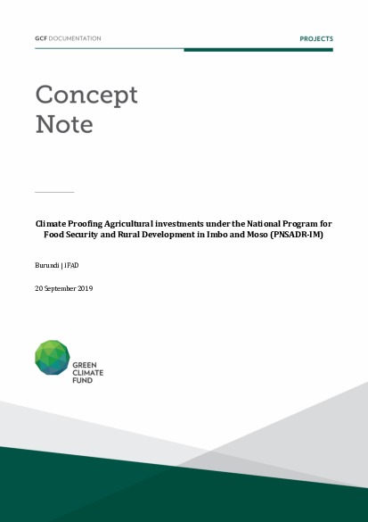 Document cover for Climate Proofing Agricultural investments under the National Program for Food Security and Rural Development in Imbo and Moso (PNSADR-IM)