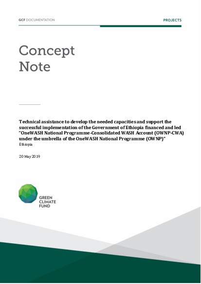 Document cover for Technical assistance to develop the needed capacities and support the successful implementation of the Government of Ethiopia financed and led “OneWASH National Programme-Consolidated WASH Account (OWNP-CWA) under the umbrella of the OneWASH National Programme (OWNP)”