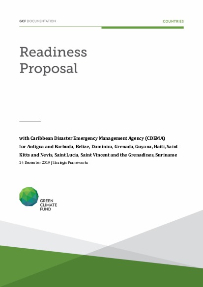 Document cover for Strategic frameworks support for Antigua and Barbuda, Belize, Dominica, Grenada, Guyana, Haiti, Saint Kitts and Nevis, Saint Lucia, Saint Vincent and the Grenadines, Suriname through CDEMA