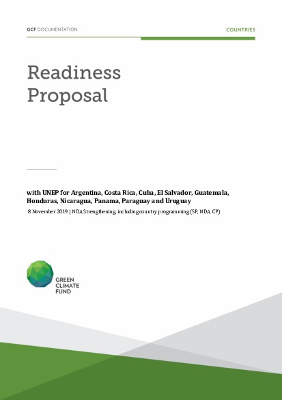 Document cover for NDA strengthening support for Argentina, Costa Rica, Cuba, El Salvador, Guatemala, Honduras, Nicaragua, Panama, Paraguay and Uruguay through UNEP