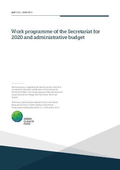 Document cover for Work programme of the Secretariat for 2020 and administrative budget